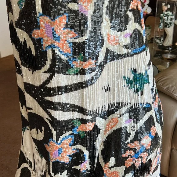 Size 8/10 Oscar Del Renta mirror tribal sequin pailette floor length grown - Picture 8 of 17